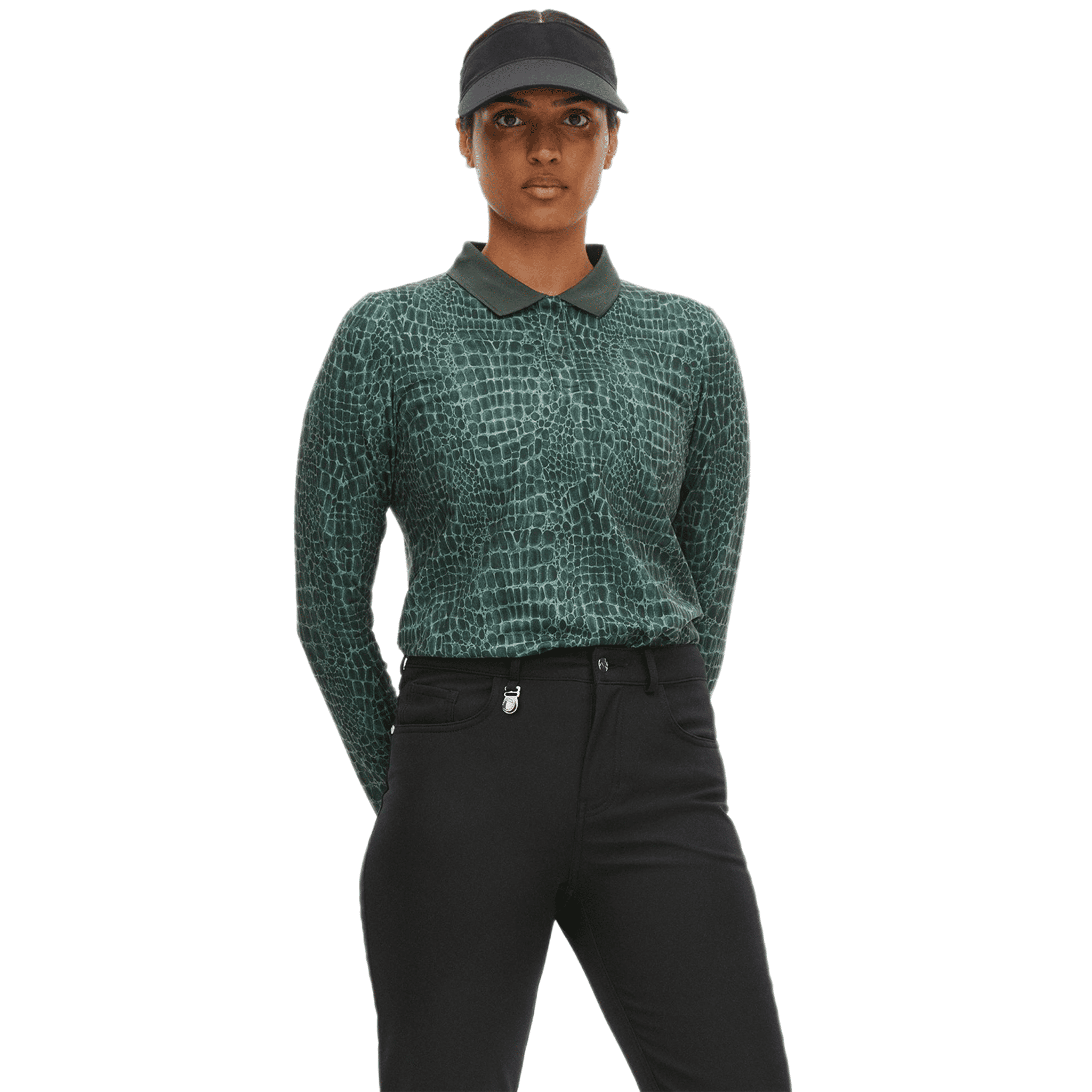 Polo de golf à manches longues Röhnisch Sia Green Crocco pour femme