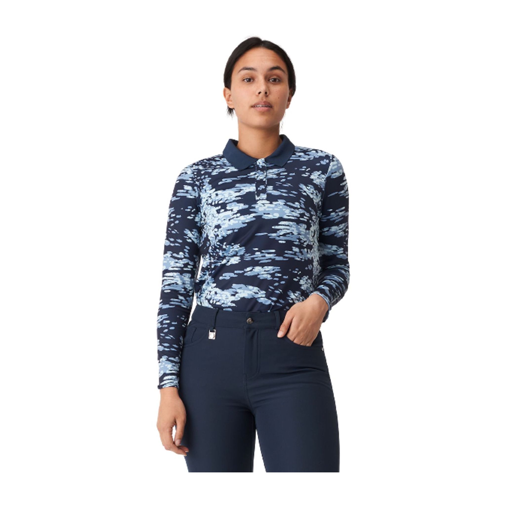 Röhnisch W Polo Sia Manches Longues Bleu Marine/Camo Femme