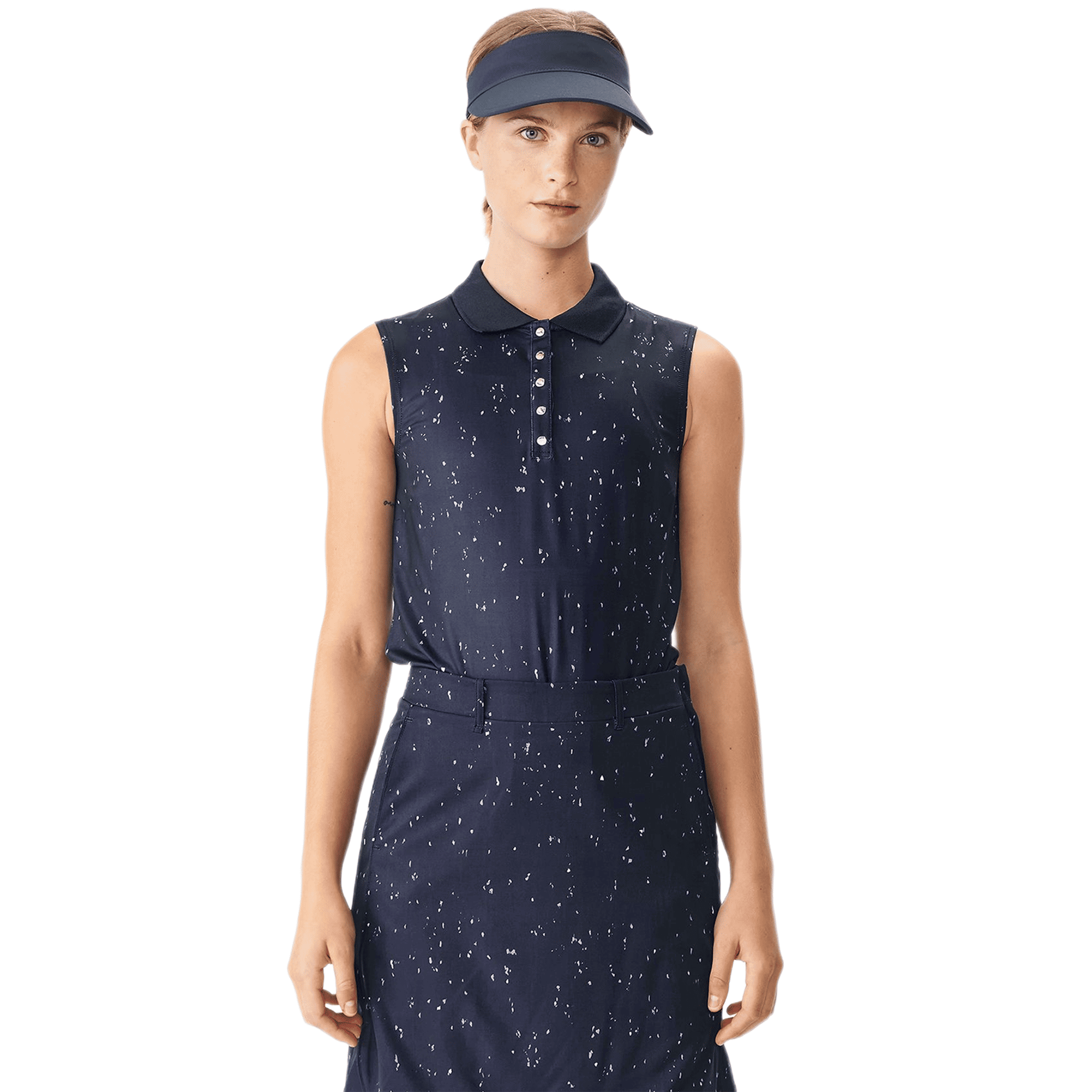 Polo de golf sans manches Röhnisch Direction Bleu marine/Micro Spot D Femme