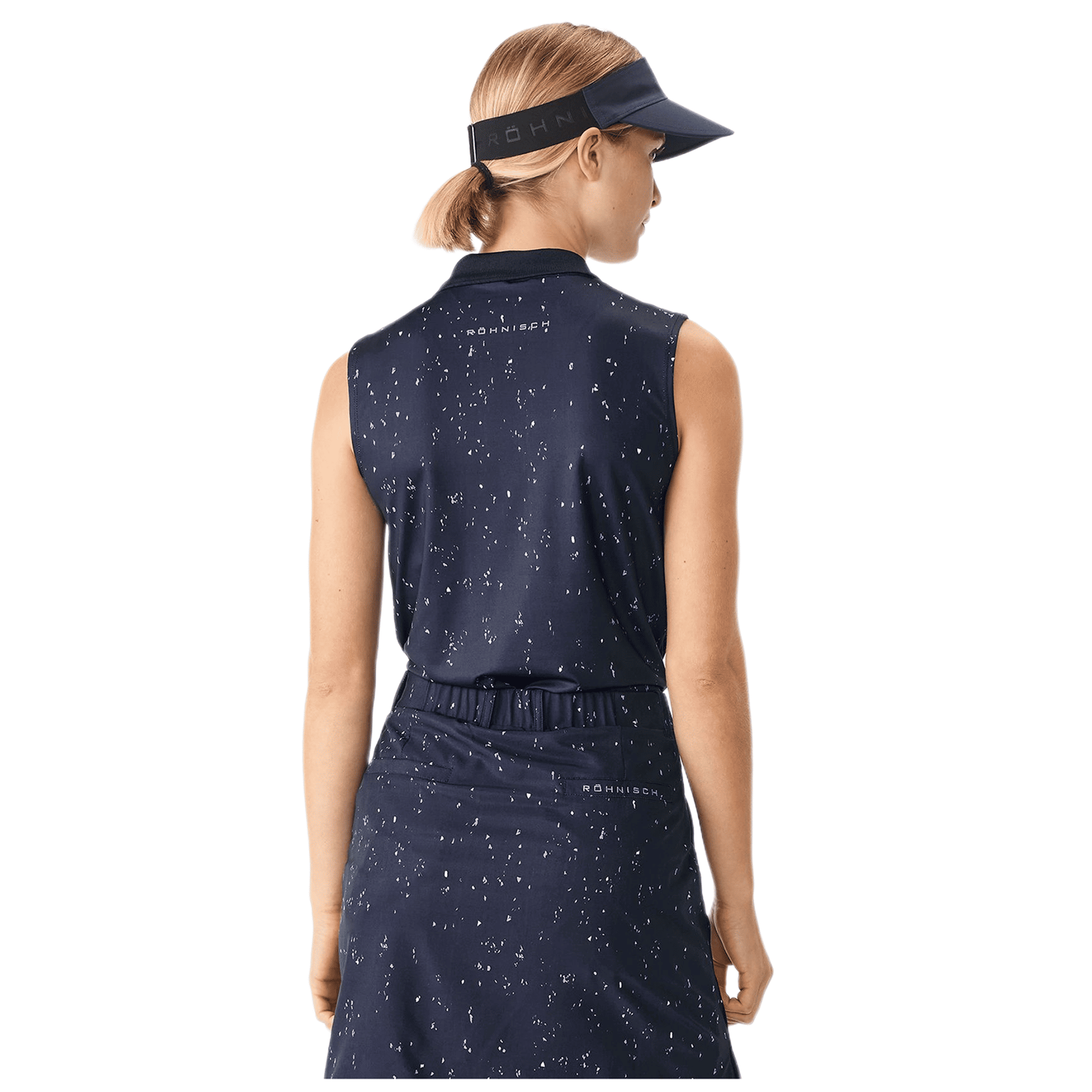 Polo de golf sans manches Röhnisch Direction Bleu marine/Micro Spot D Femme