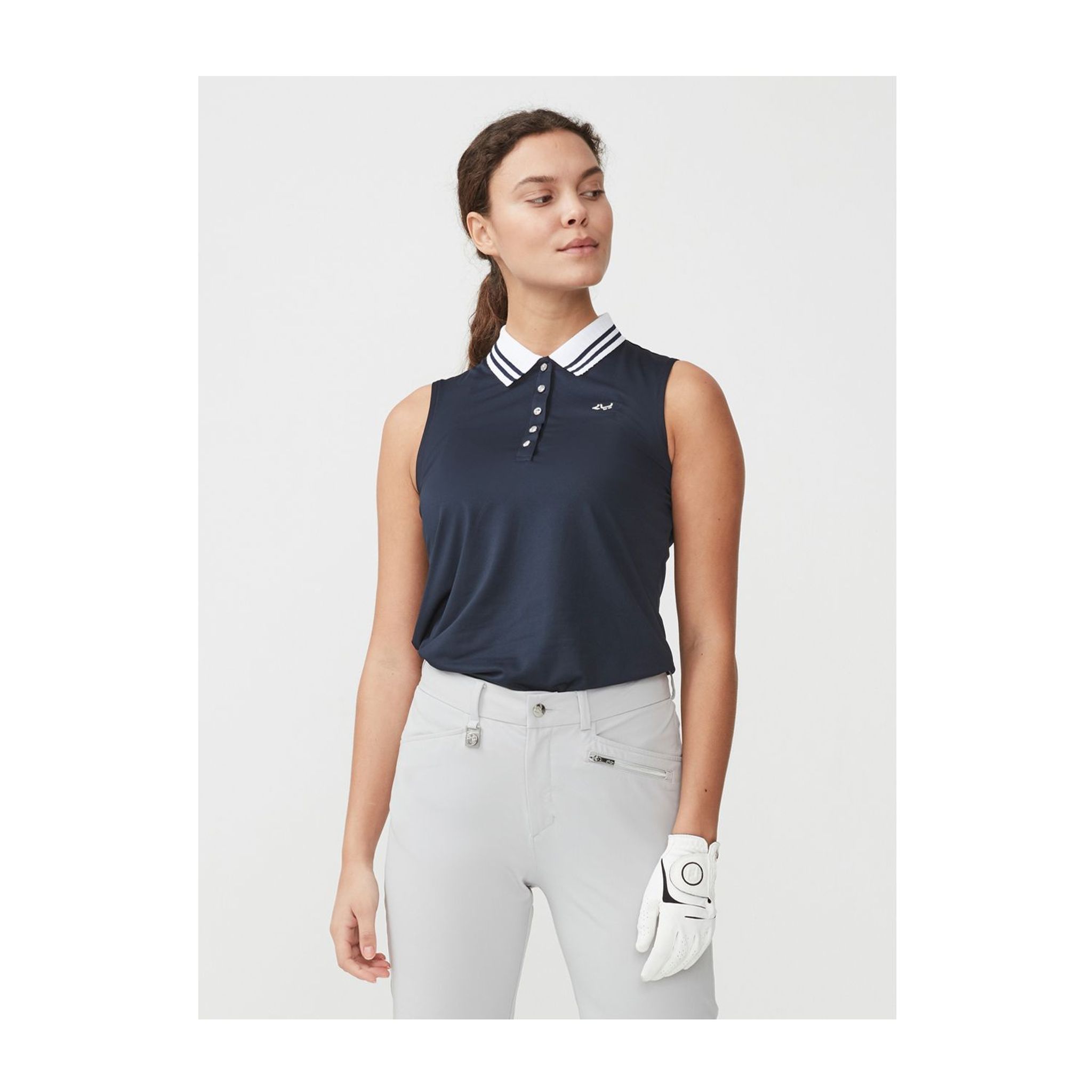 Polo rayé sans manches Röhnisch bleu marine pour femme