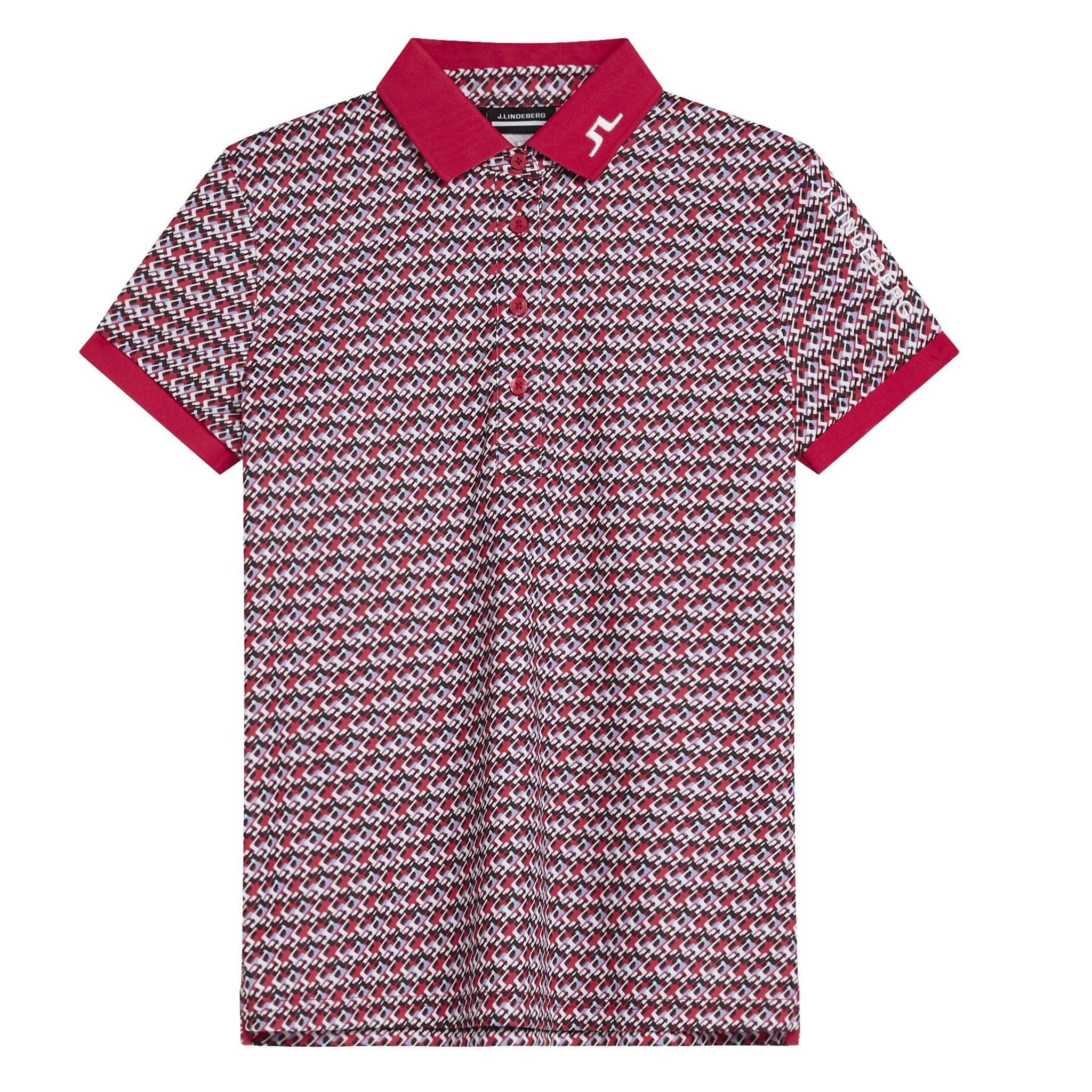 J. Lindeberg Tour Tech Print Polo Femme JLMicro Bridge Rose Rouge Femme