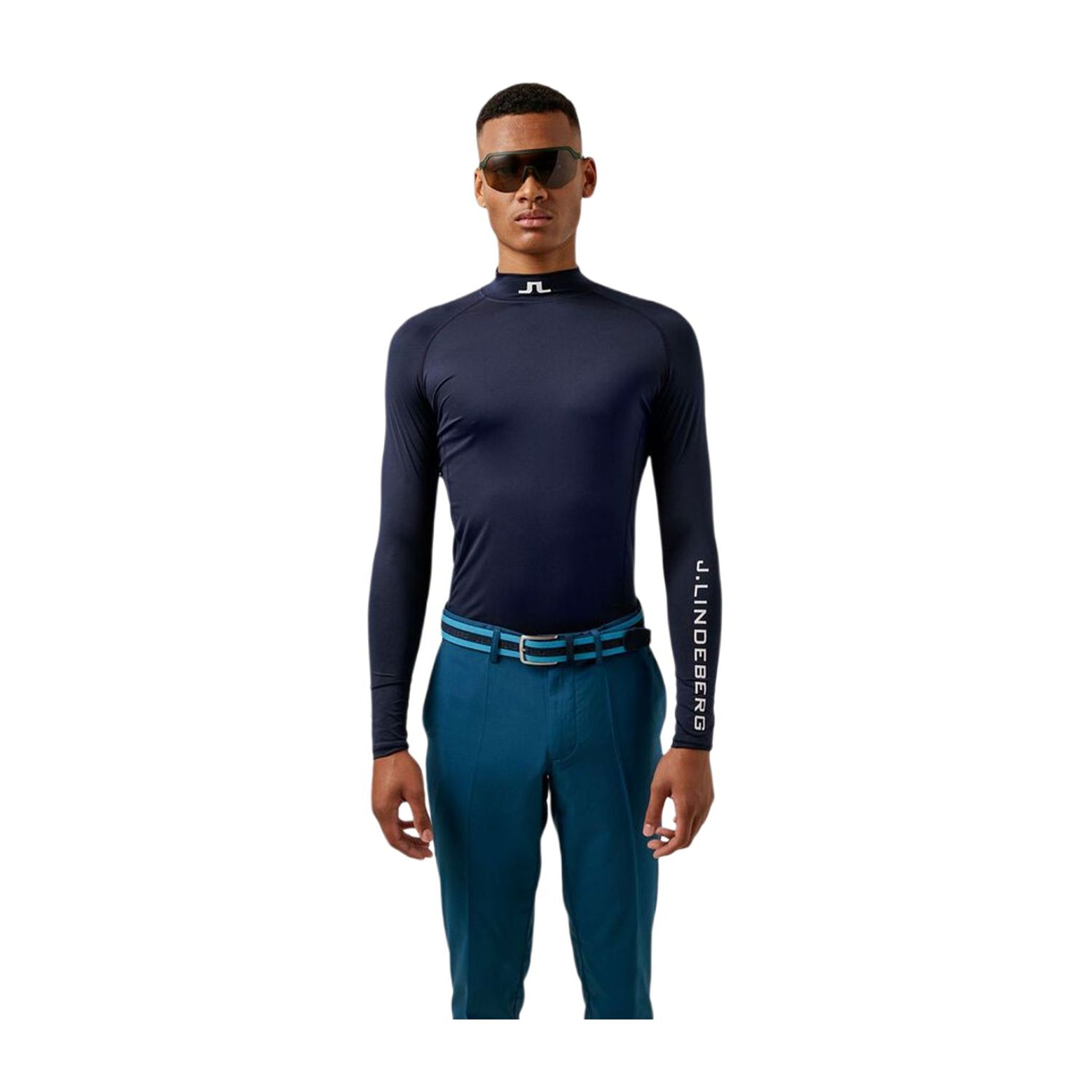 Haut de compression souple à manches longues J. Lindeberg Layer Aello pour homme, bleu foncé