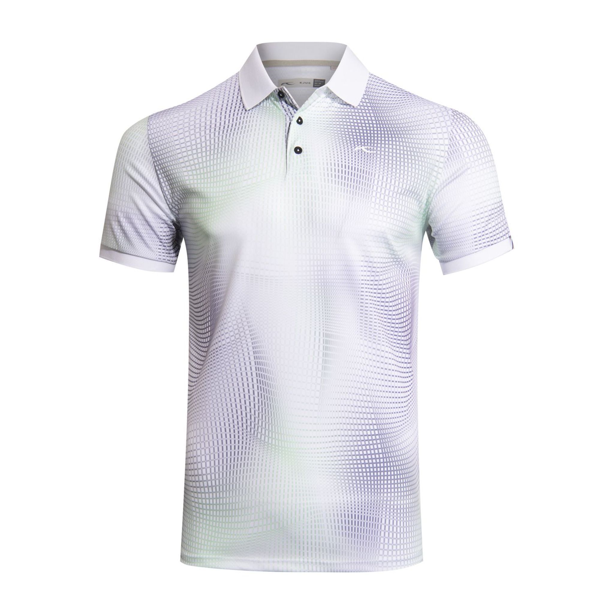 Polo Kjus M Spot Printed SS pour homme, blanc/vert printanier