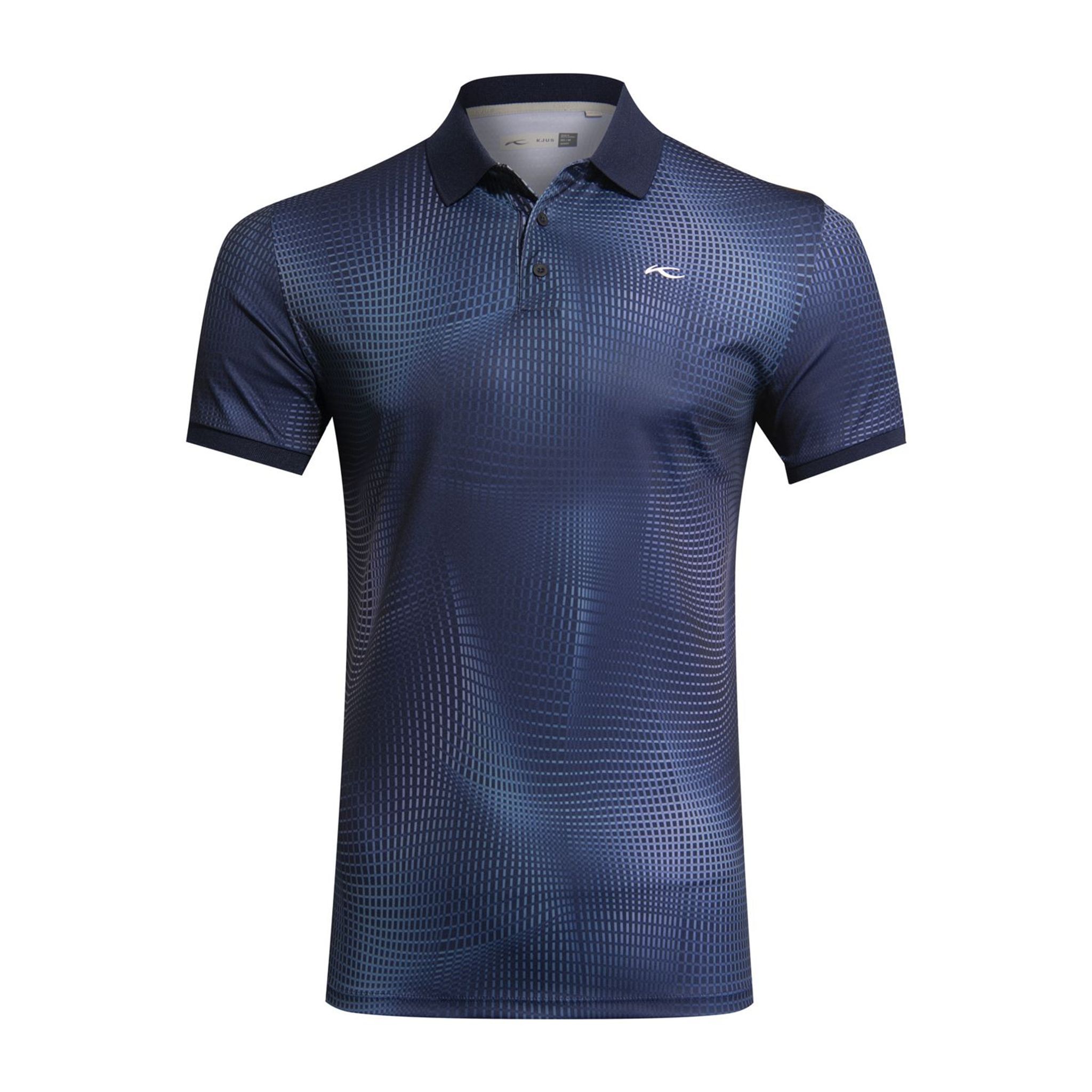 Polo Kjus M Spot Printed SS pour homme, bleu Atlanta/vert printanier