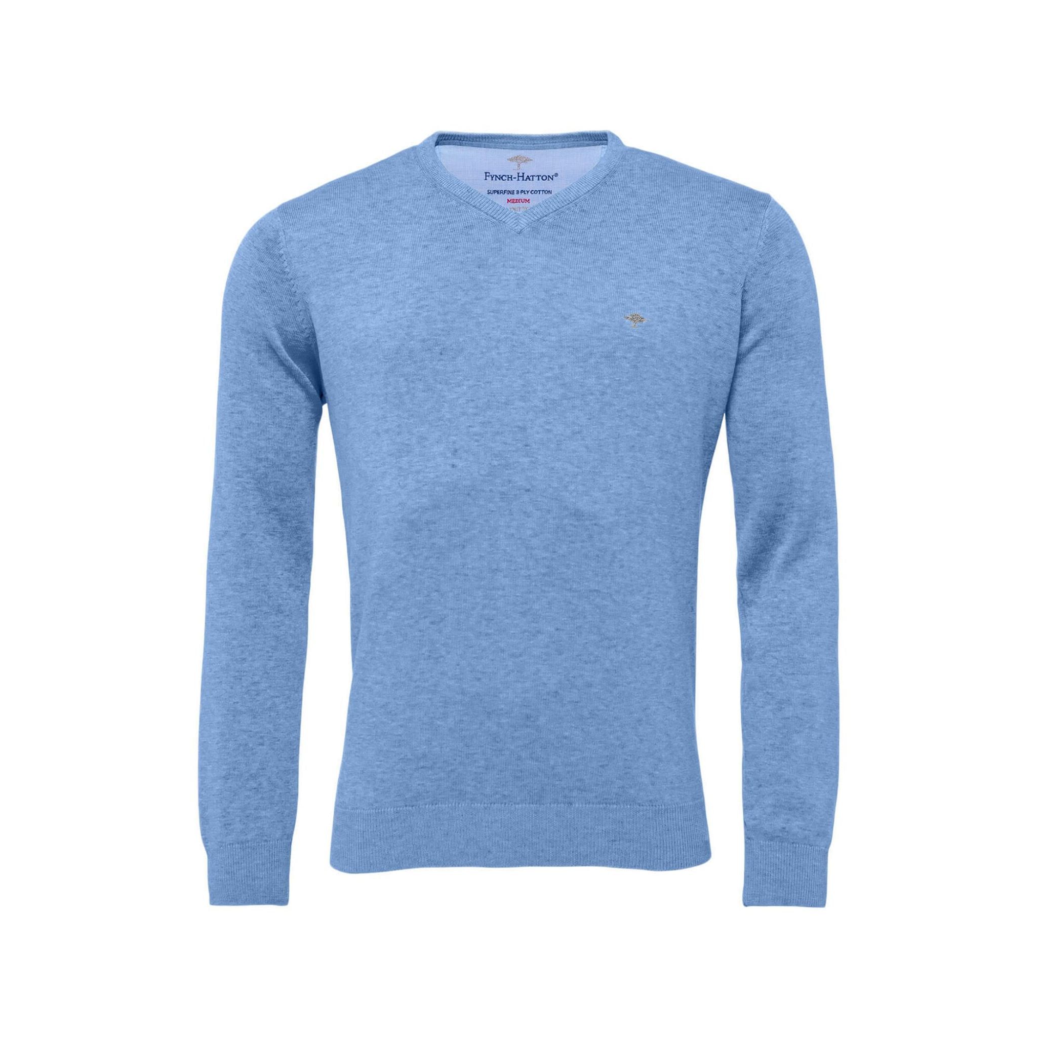 Pull de golf super fin à col en V Fynch Hatton pour hommes Ciel clair Hommes