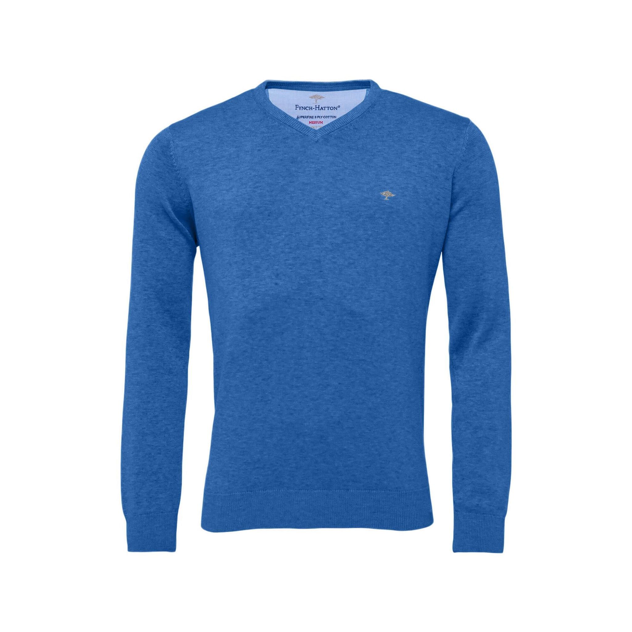 Pull de golf super fin à col en V Fynch Hatton pour hommes Bright Ocean