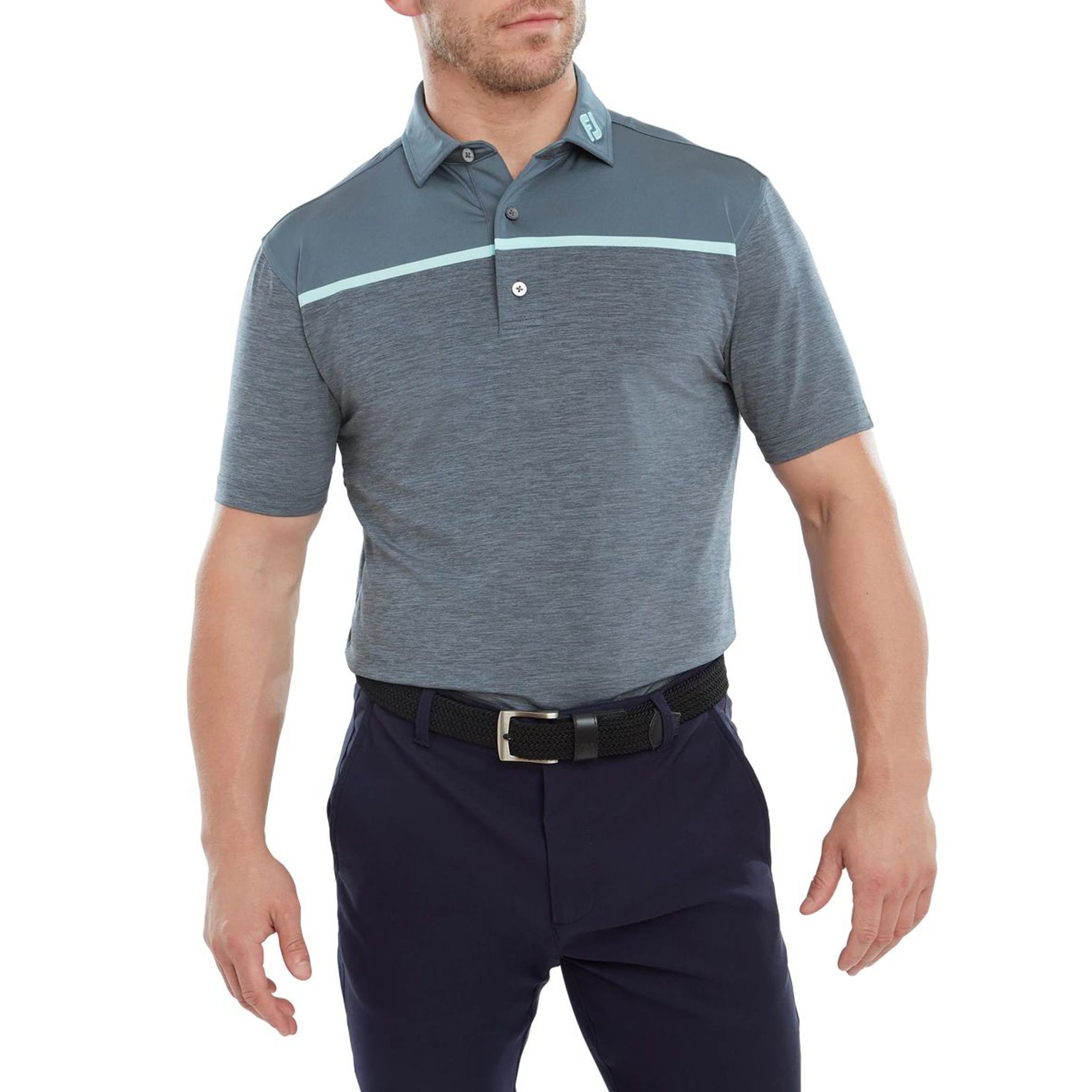 Polo de golf Footjoy Space Dye Block Lisle, Bluestone Homme Homme