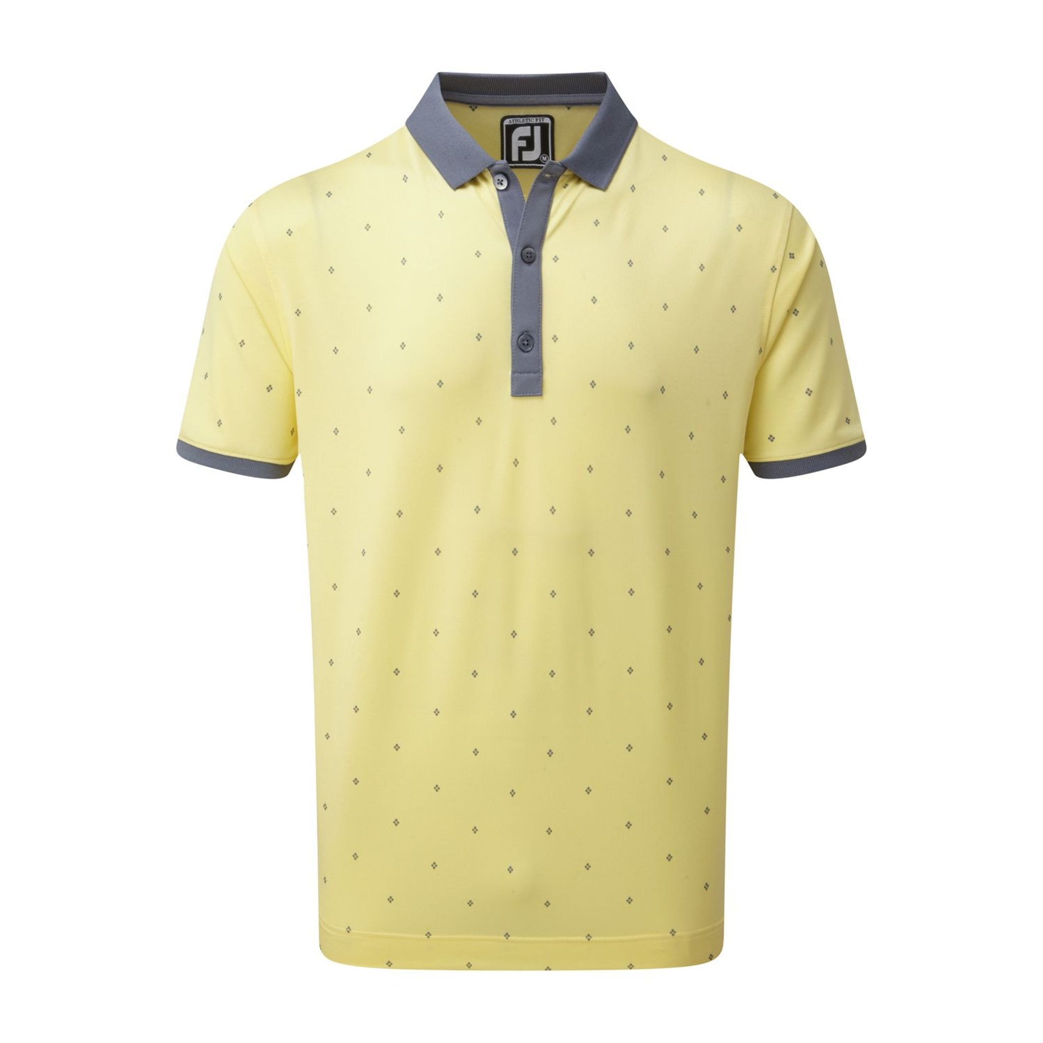 Polo SS Footjoy M Birdseye Argyle pour homme, ardoise/jaune/blanc