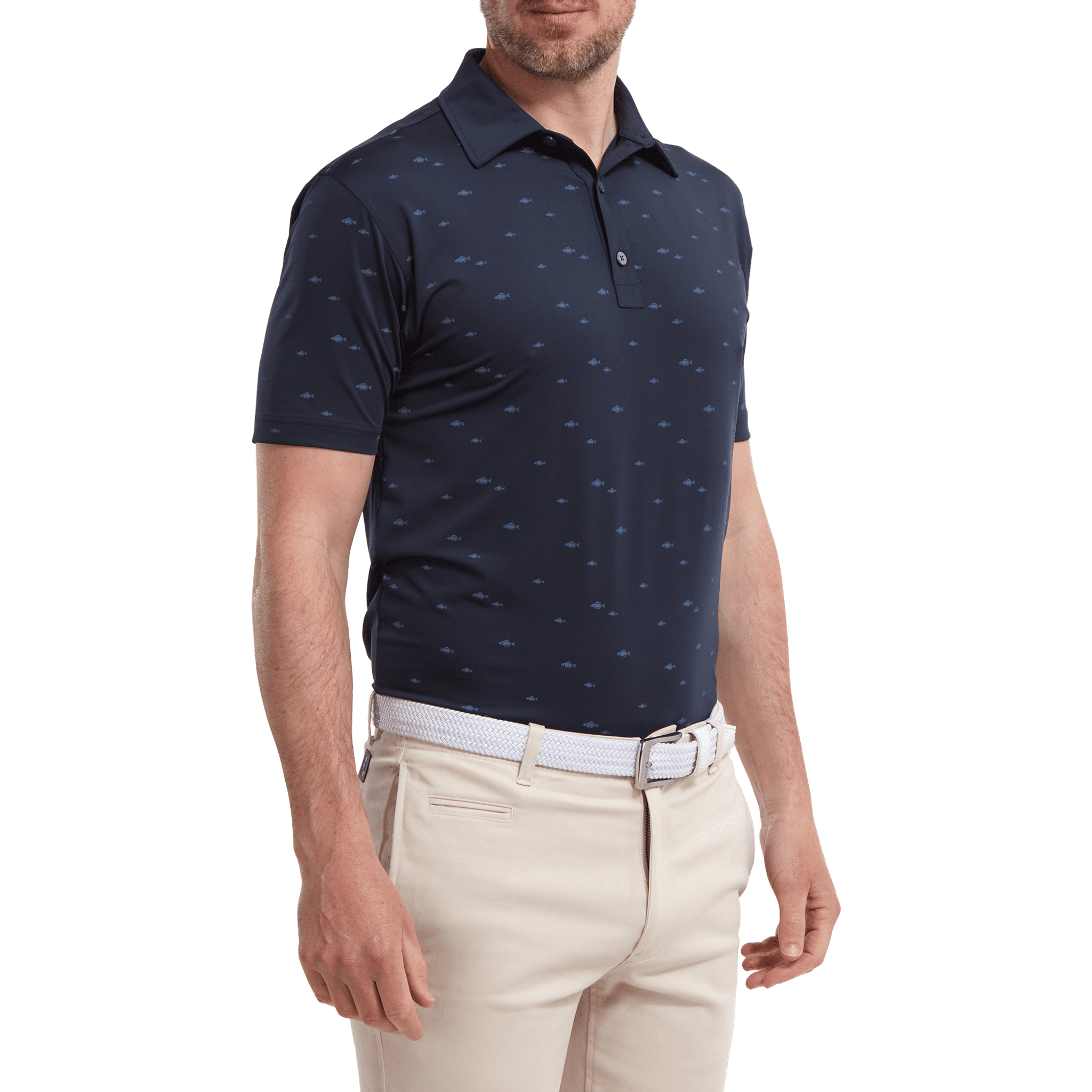 Polo en fil de coton imprimé école de poissons Footjoy pour homme