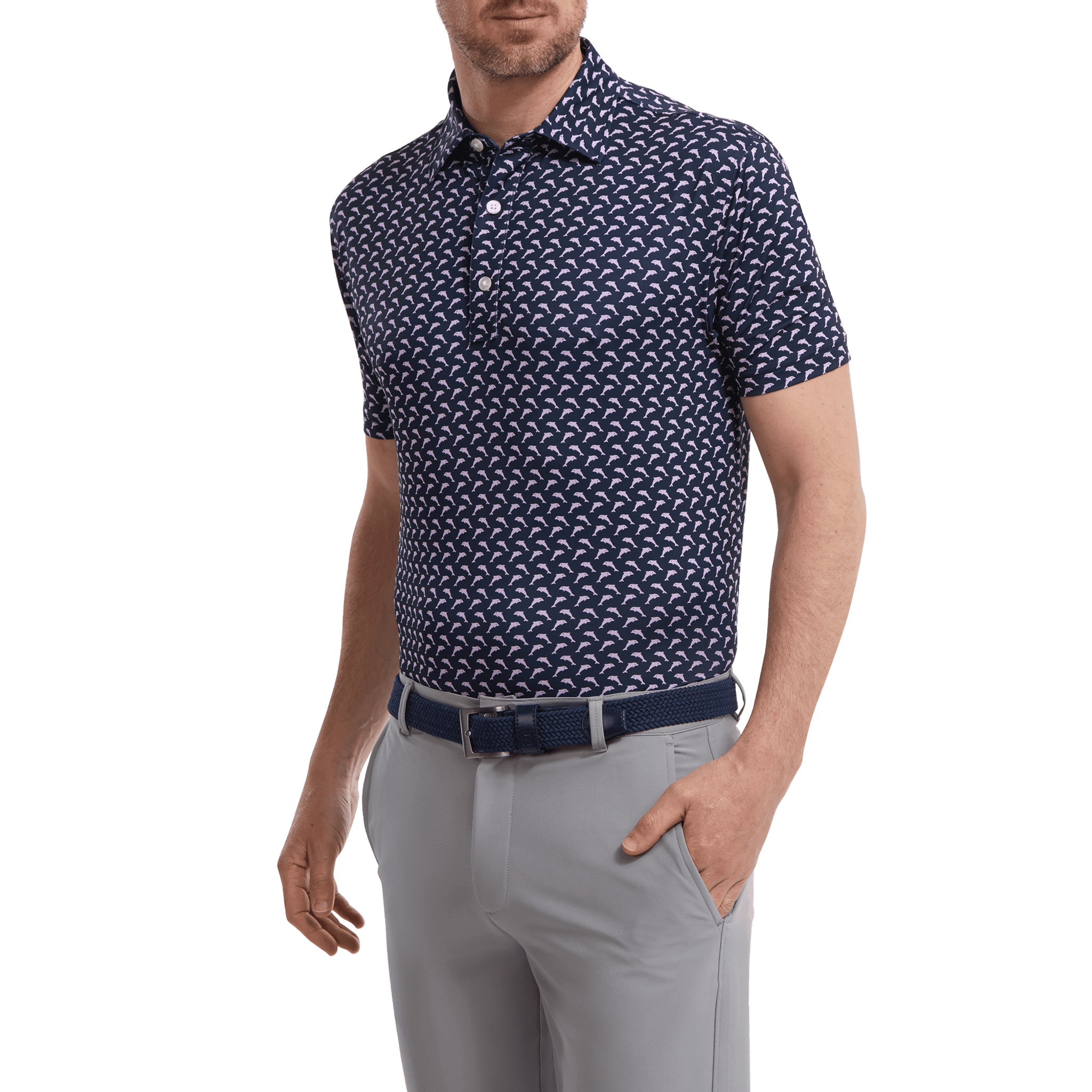 Footjoy Leaping Dolphins Polo Print Lisle Herren