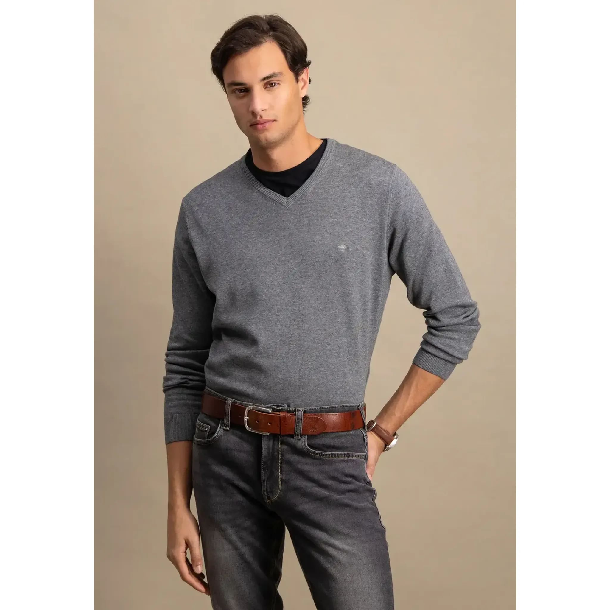 Fynch Hatton Pull col V HE / Acier / 3XL Homme