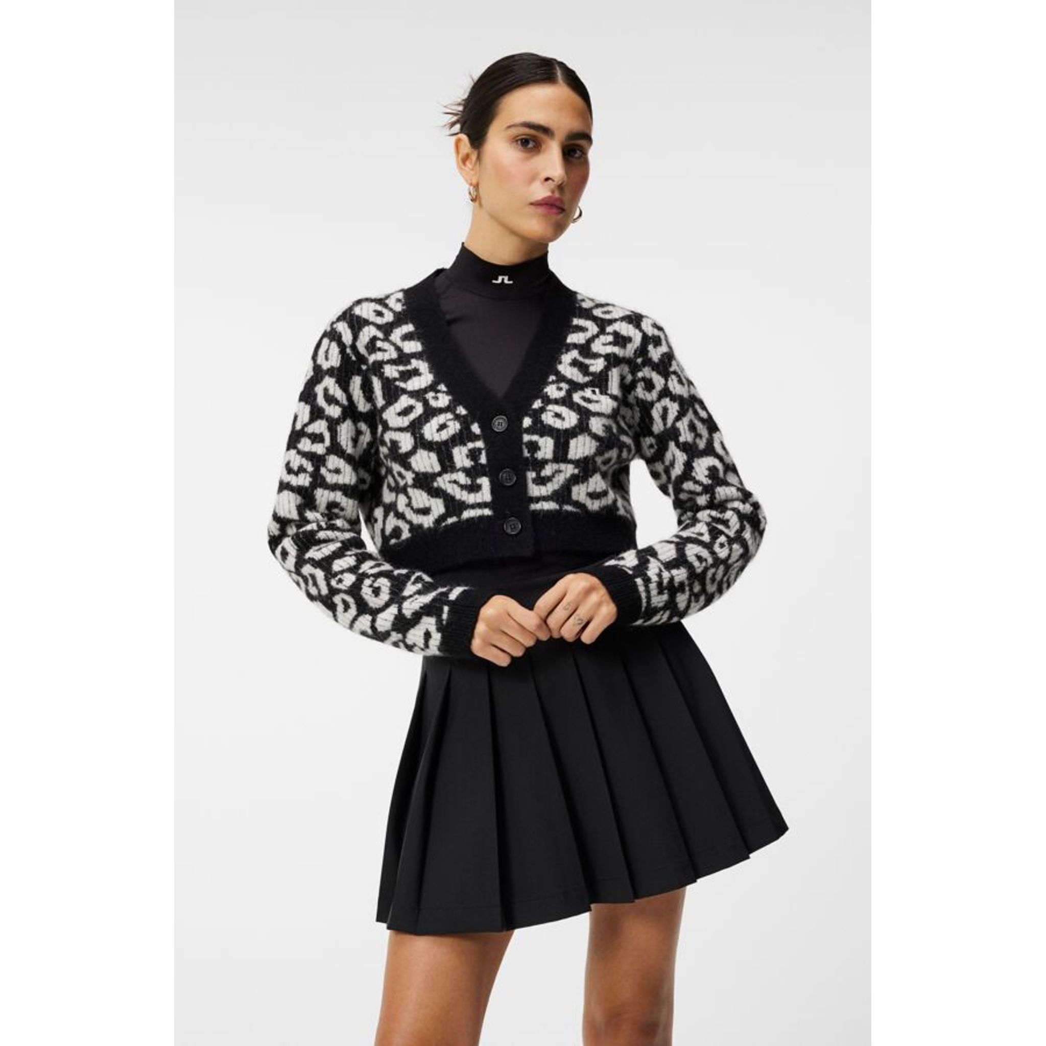 J. Lindeberg W Mallory Cropped Cardigan Leo-Print Noir/Blanc Femme