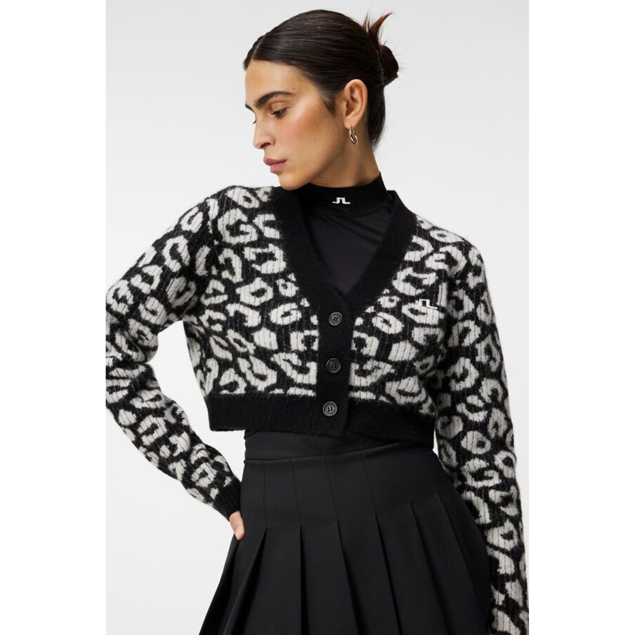 J. Lindeberg W Mallory Cropped Cardigan Leo-Print Noir/Blanc Femme