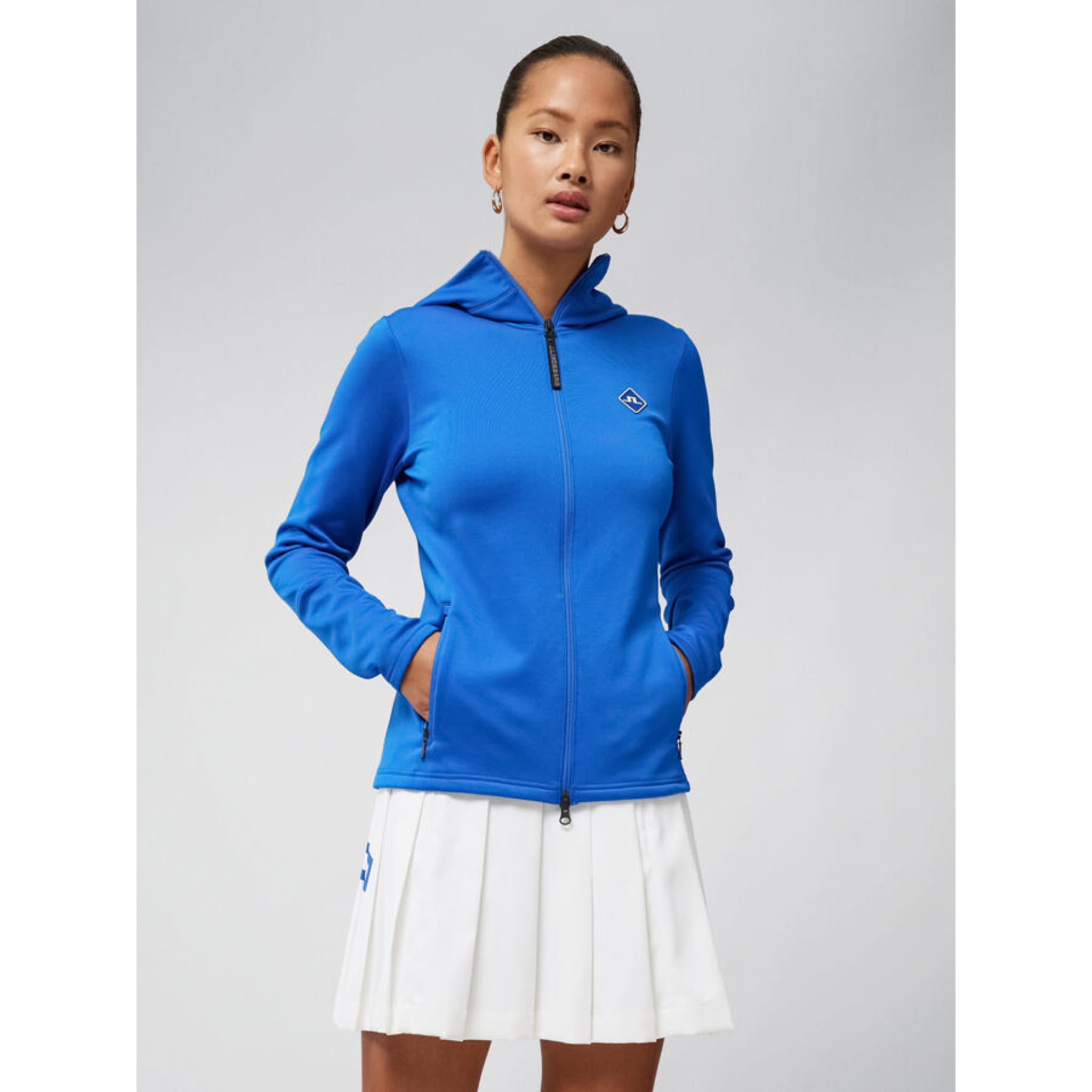 Pull de golf à capuche aérienne J. Lindeberg Bleu nautique Femme Femme